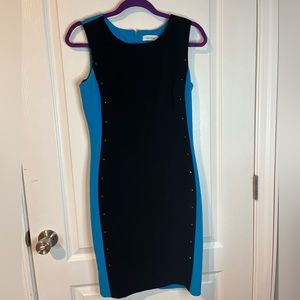 Dress Calvin KleinTeal and black dress with gold studs